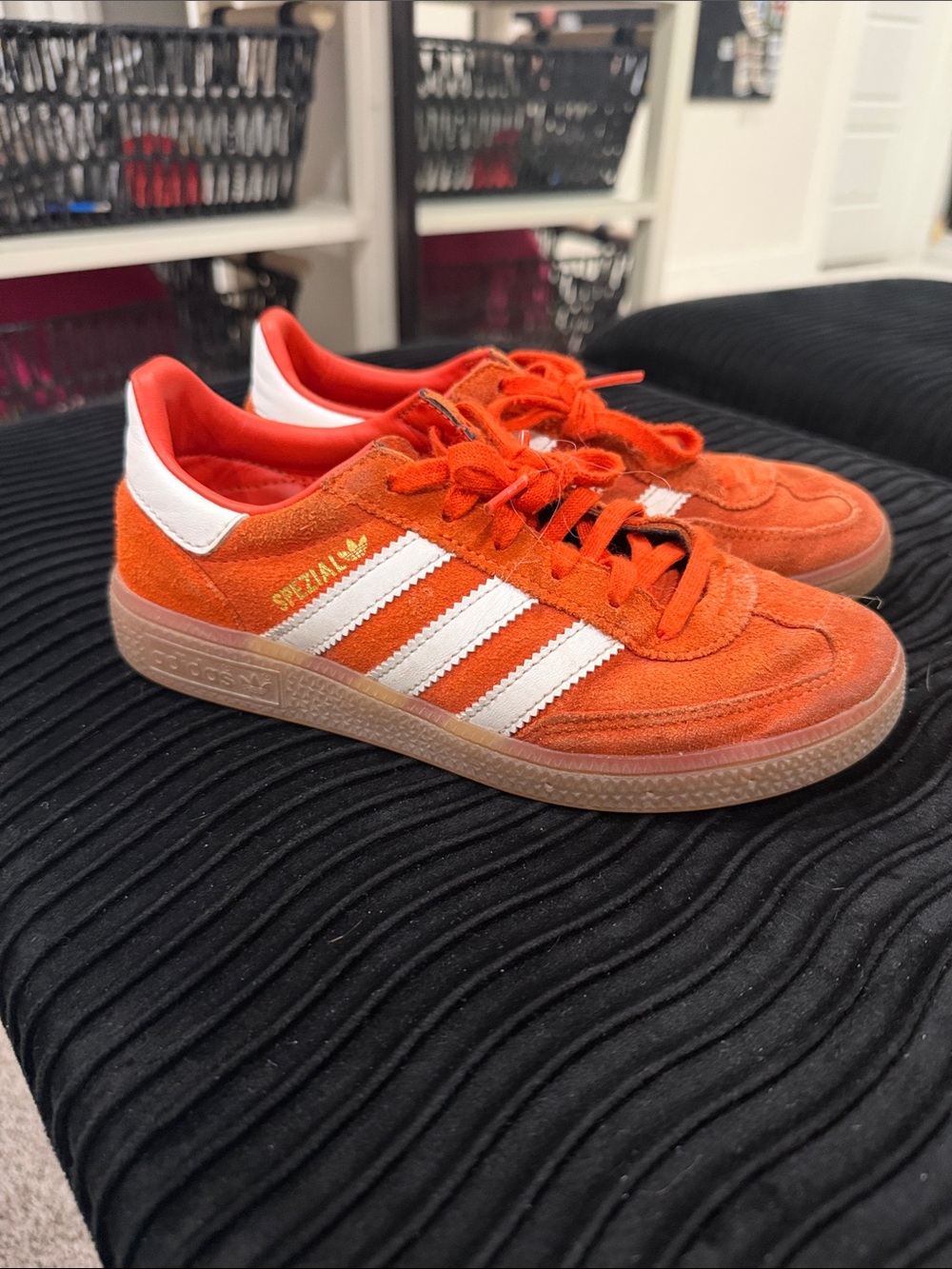 adidas Orange Suede Kids' Spezial Sneakers with White Stripes